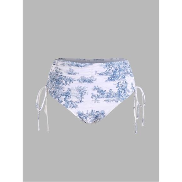 Cider White Blue Toile Print Ruffle Bikini Set Xs/S NWOT - Picture 9 of 9